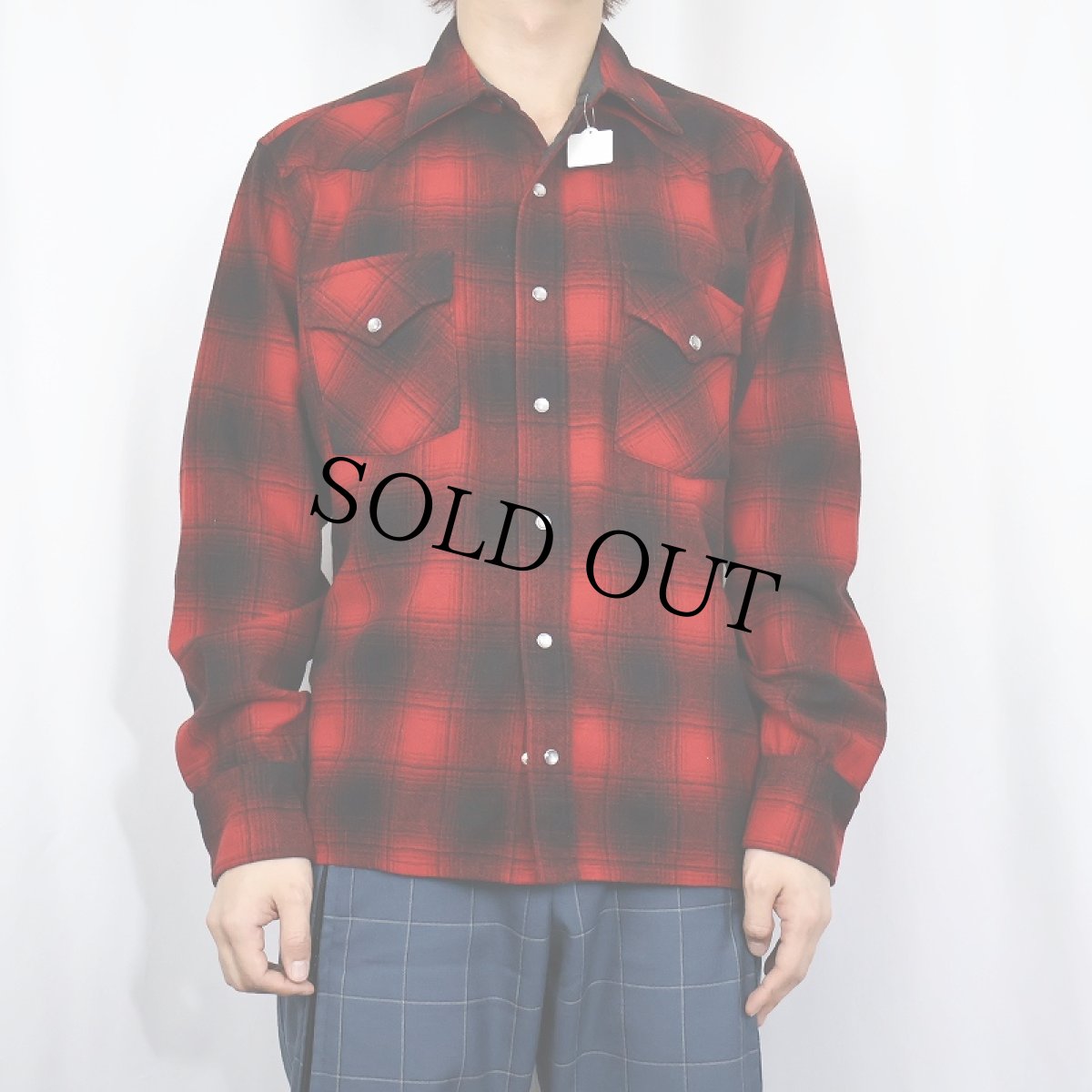 画像2: 70's PENDLETON USA製 オンブレーチェック柄 ウールウエスタンシャツ M (2)