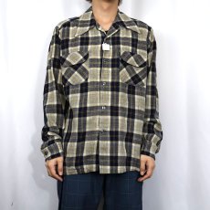 画像2: 70's PENDLETON USA製 チェック柄 エルボーパッチ付き ウールオープンカラーシャツ L (2)