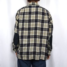 画像3: 70's PENDLETON USA製 チェック柄 エルボーパッチ付き ウールオープンカラーシャツ L (3)
