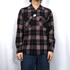 画像2: 60's PENDLETON チェック柄 ウールオープンカラーシャツ NAVY S (2)