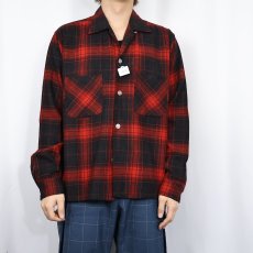 画像2: 60's Woolmaster オンブレーチェック柄 ウールオープンカラーシャツ M (2)