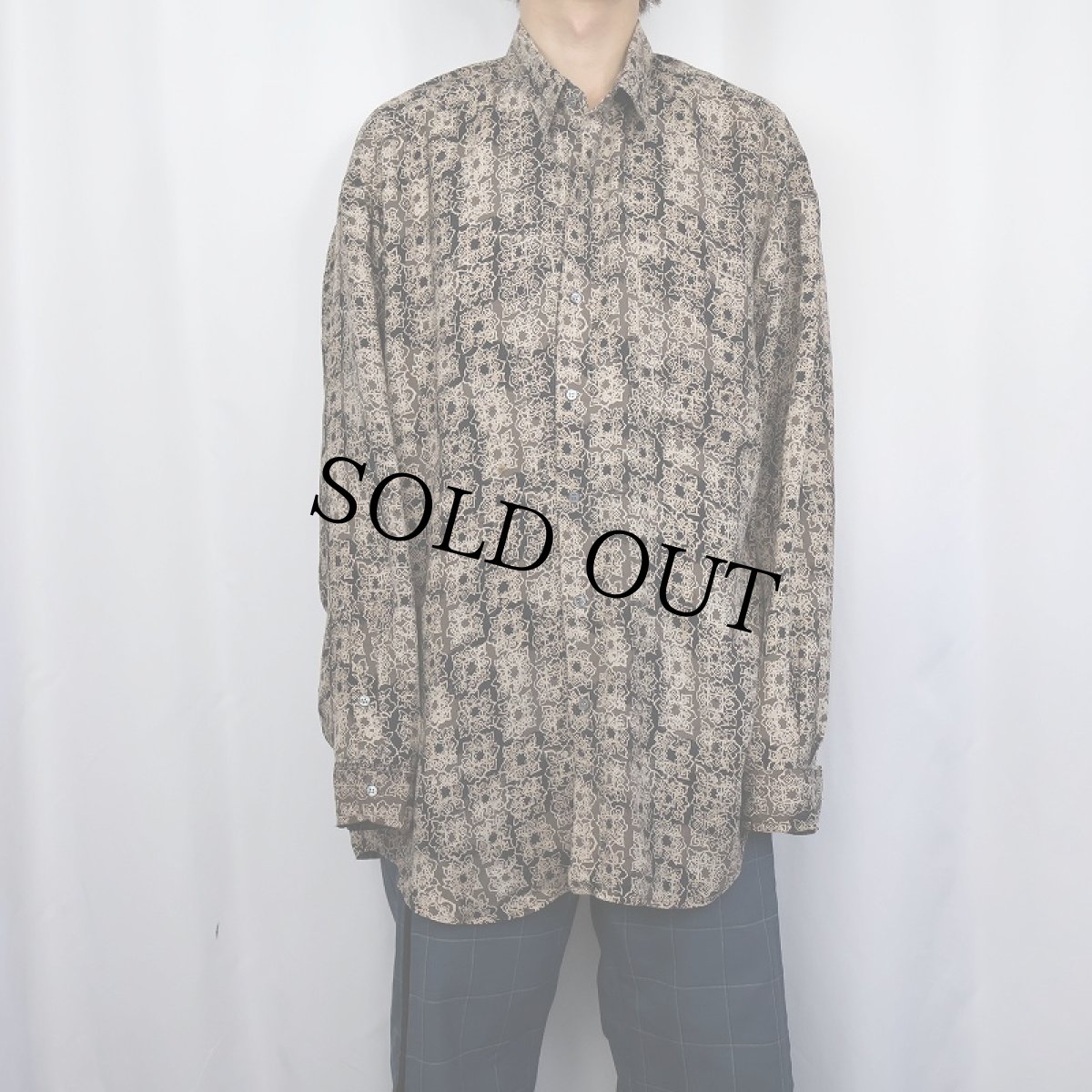 画像2: 90's PERRY ELLIS 総柄 シルクシャツ XL (2)