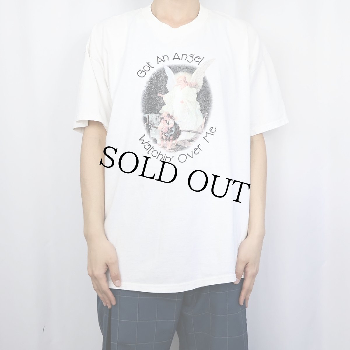 画像3: 90's USA製 Got An Angel Watchin' Over Me 天使プリントTシャツ XL (3)