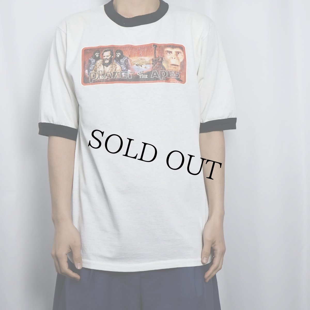 画像2: 90's PLANET OF THE APES USA製 映画プリントリンガーTシャツ BLACK L (2)