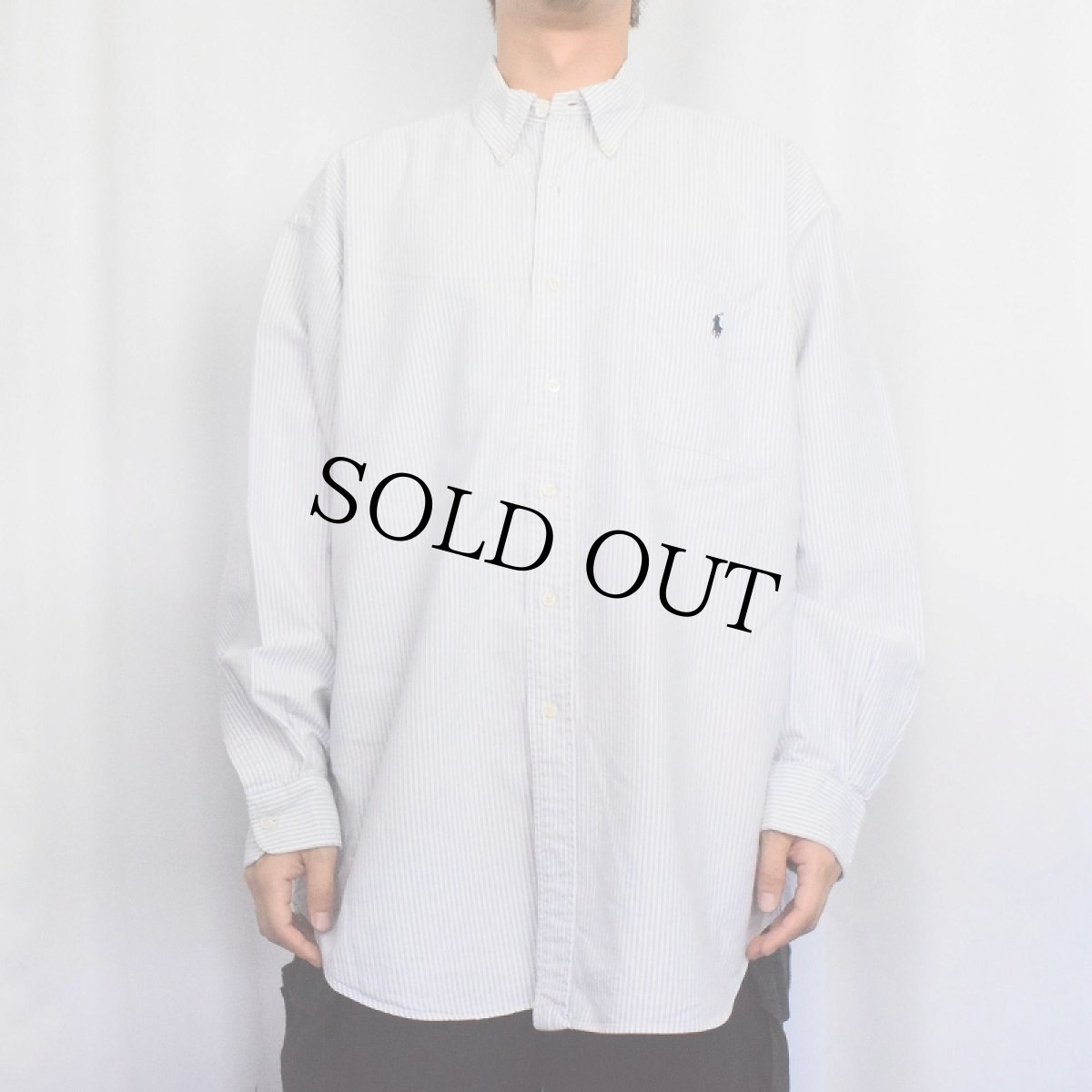 画像2: Ralph Lauren "BIG SHIRT" ストライプ柄 ロゴ刺繍 コットンボタンダウンシャツ L (2)