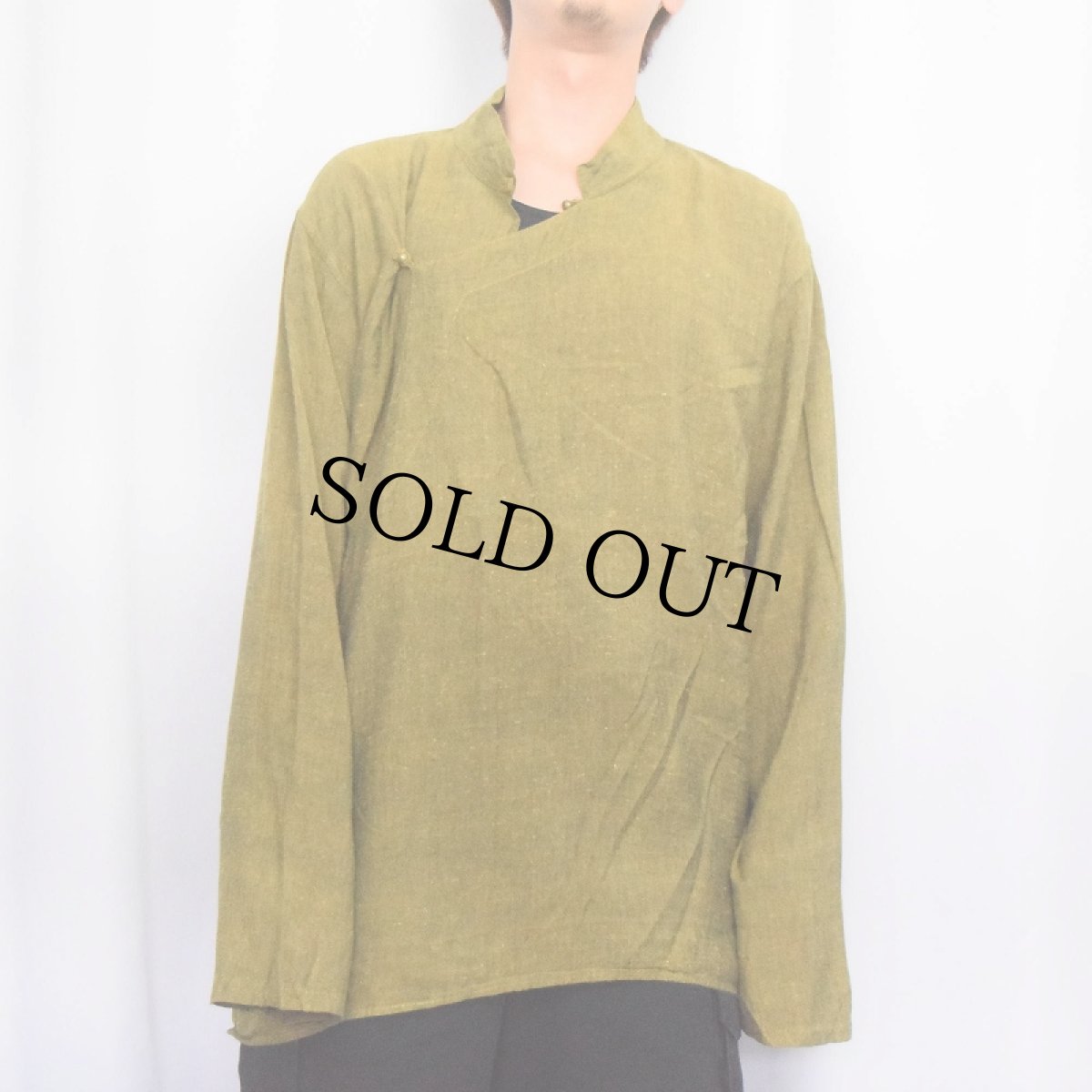 画像2: NEPAL製 マオカラー コットンデザインシャツ XL (2)