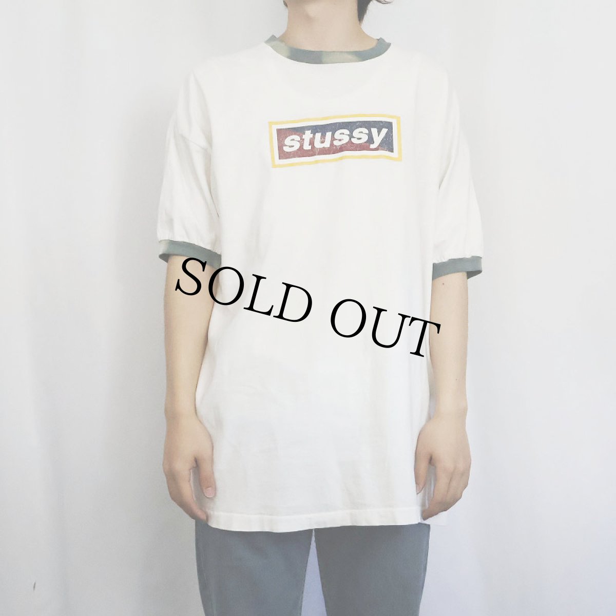 画像2: 90's STUSSY USA製 ロゴプリントリンガーTシャツ L (2)