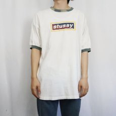 画像2: 90's STUSSY USA製 ロゴプリントリンガーTシャツ L (2)