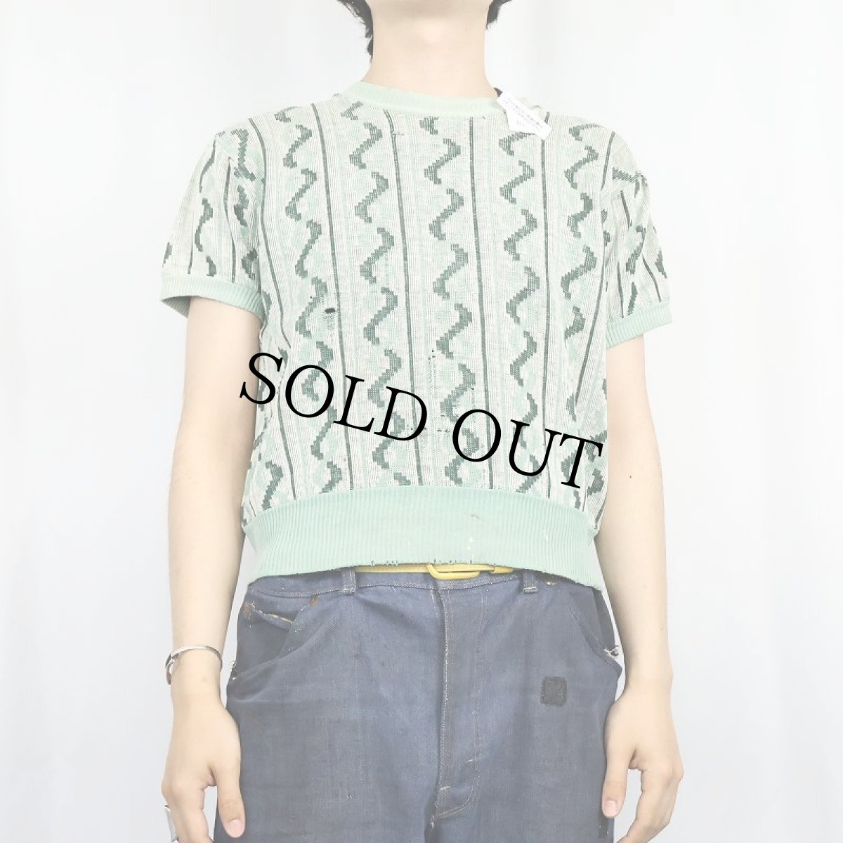 画像2: 50〜60's 総柄 半袖 ジャガードニットセーター (2)