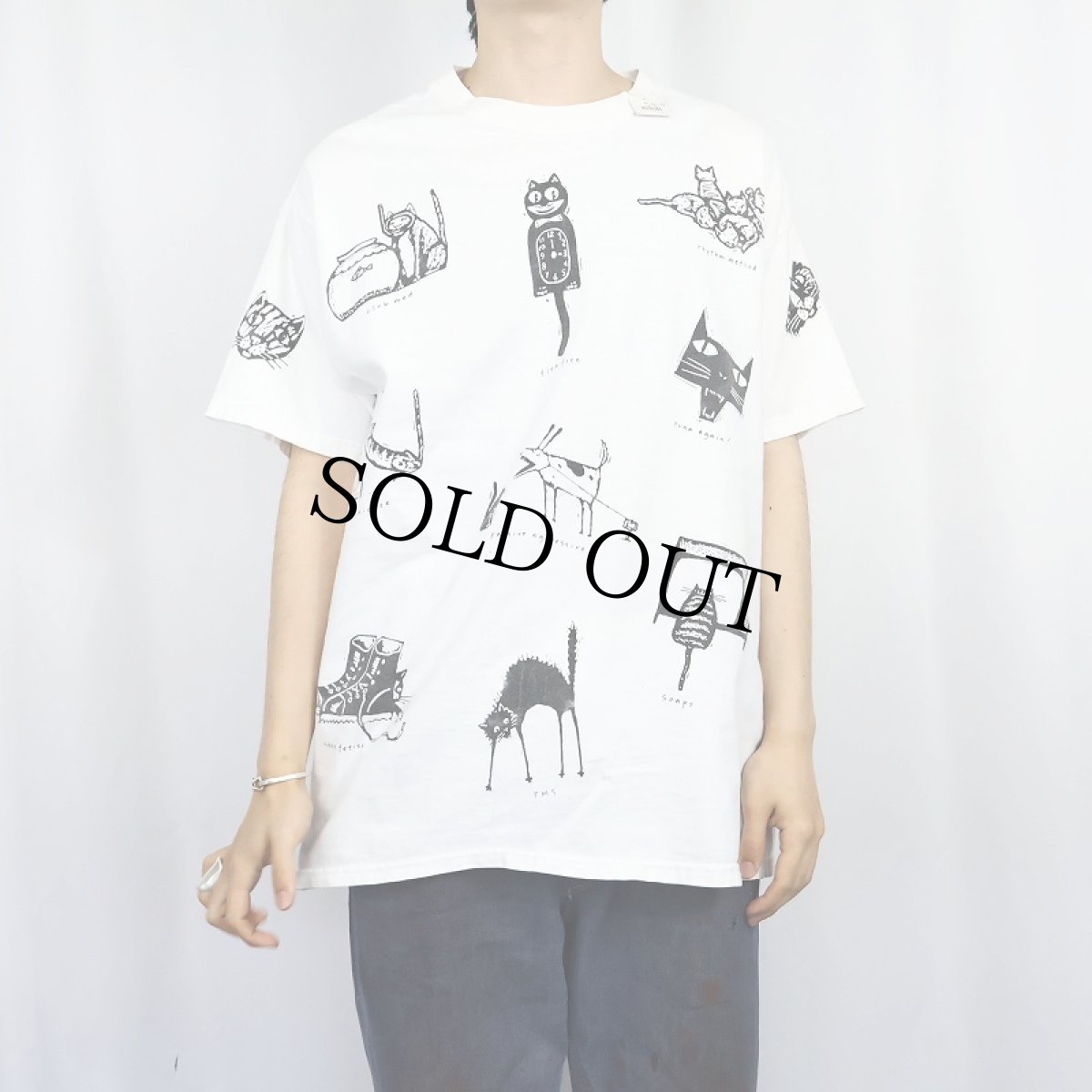 画像2: Studio Roja USA製 猫プリントTシャツ L (2)