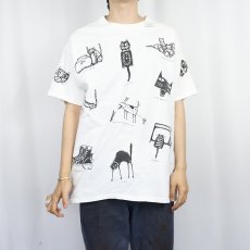 画像2: Studio Roja USA製 猫プリントTシャツ L (2)