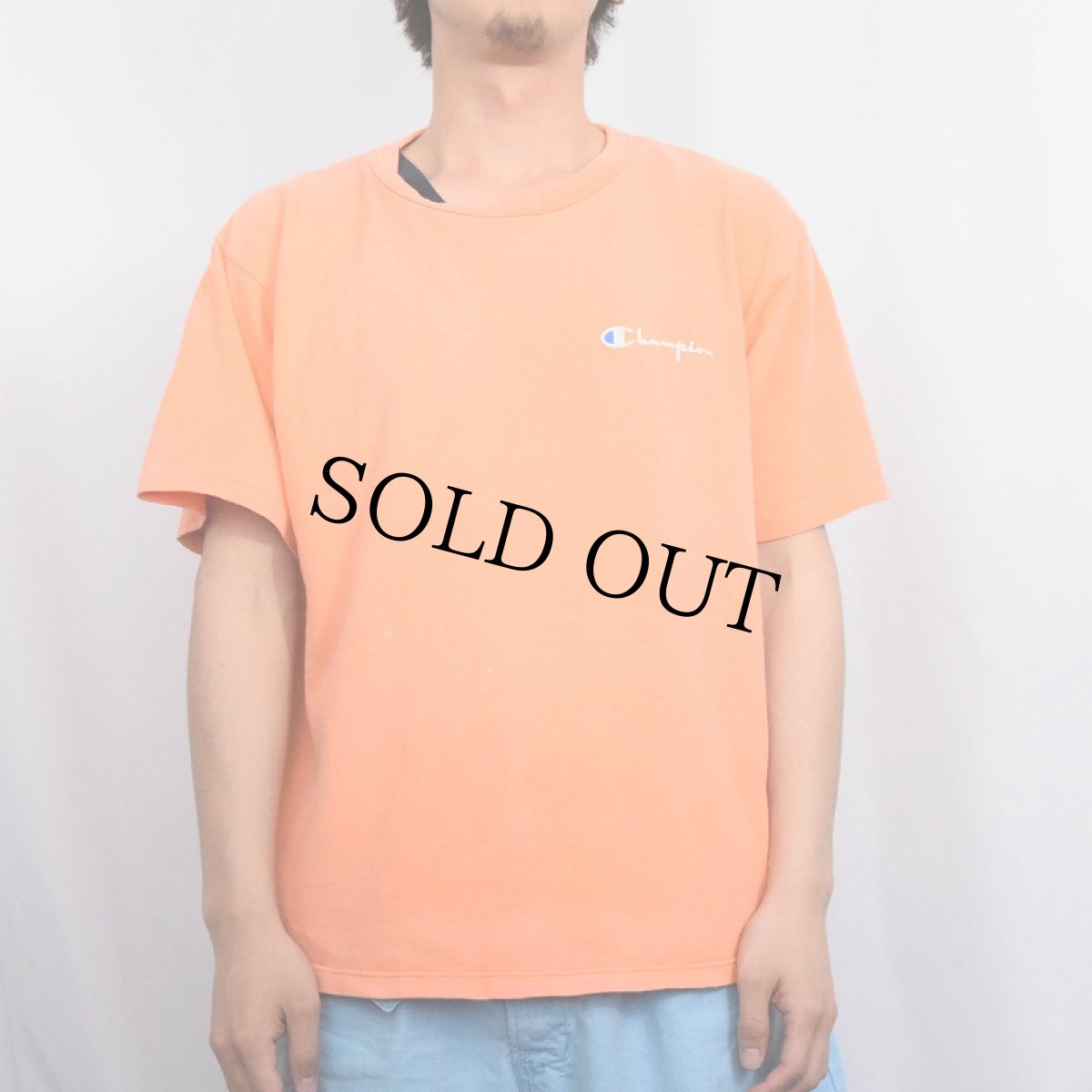 画像2: 80〜90's Champion USA製 青刺繍タグ 後期 ロゴプリントTシャツ L (2)