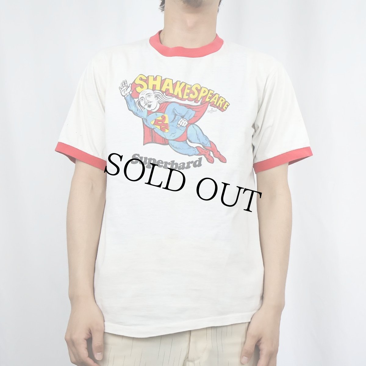 画像2: 80's USA製 "SHAKESSPEARE" 作家パロディプリント リンガーTシャツ M (2)