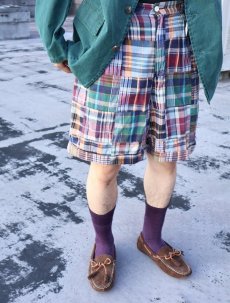 画像1: Ralph Lauren マドラスチェック柄 パッチワーク 2タックコットンショーツ W30 (1)