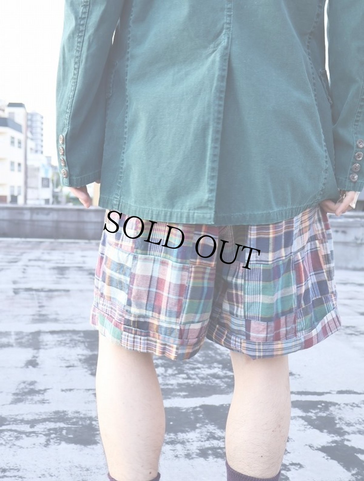 画像3: Ralph Lauren マドラスチェック柄 パッチワーク 2タックコットンショーツ W30 (3)