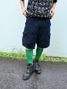 画像1: Caribbean ヘリンボーン織り シルク×リネン カーゴショーツ NAVY W35 (1)