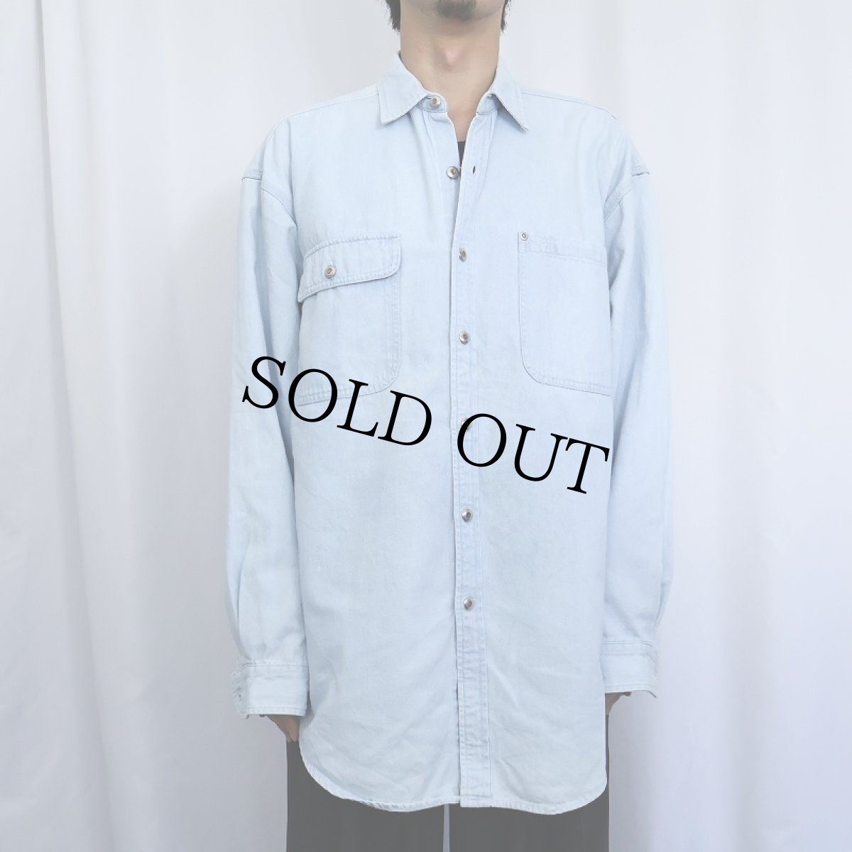 画像3: 80's Eddie Bauer"WILDERNESS" ヨットプリントデニムシャツ L (3)