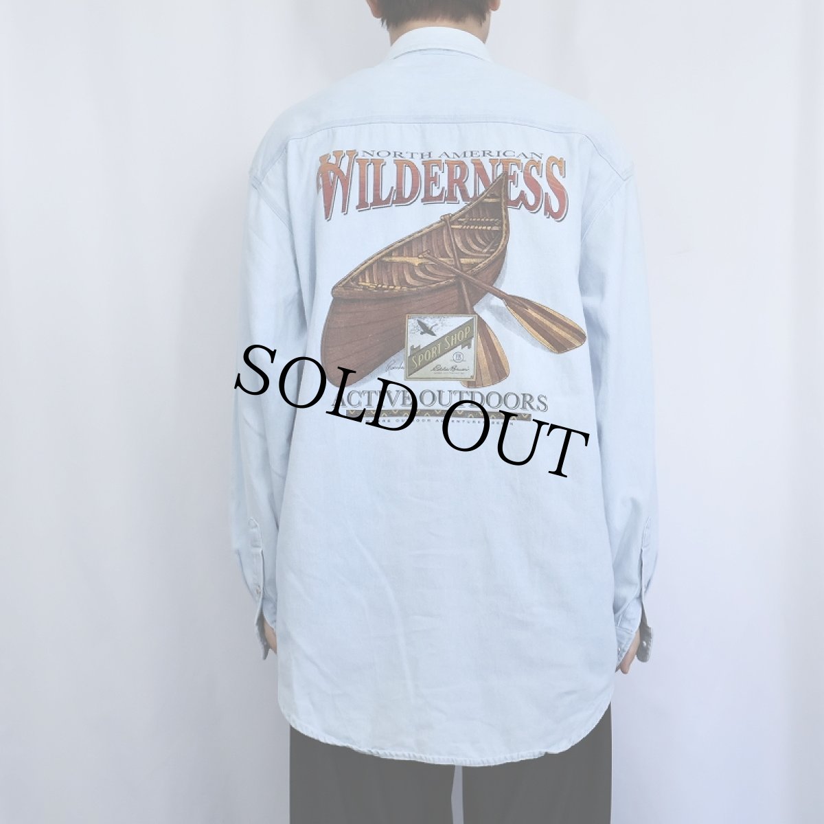 画像4: 80's Eddie Bauer"WILDERNESS" ヨットプリントデニムシャツ L (4)