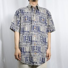 画像2: 90's〜 ORVIS 猫目ボタン 総柄 コットンシャツ L (2)