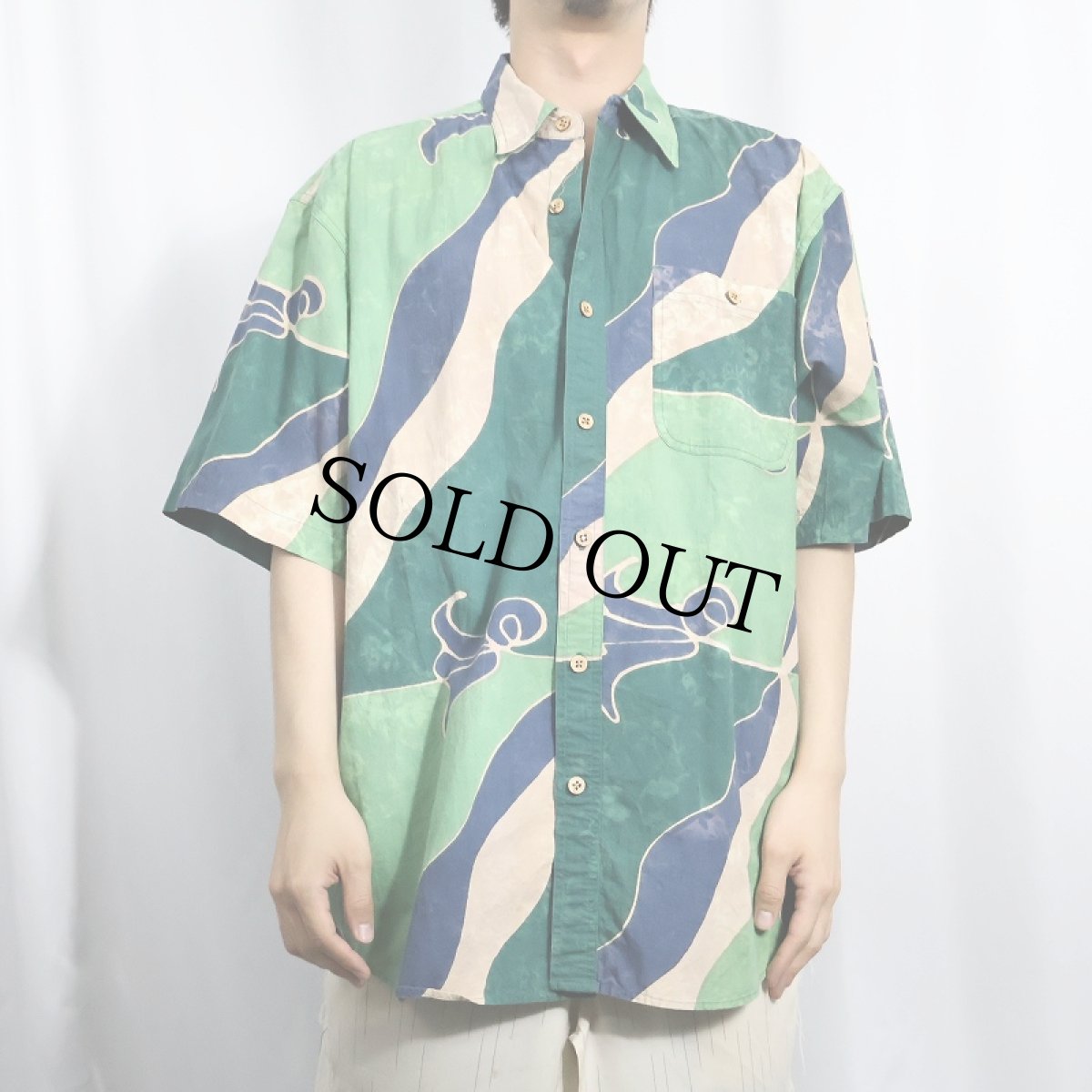 画像2: THE TERRITORY AHEAD ろうけつ染め 総柄コットンシャツ L (2)