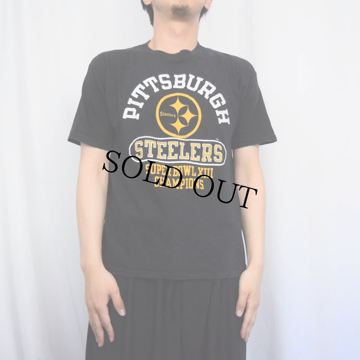 画像2: 70's Champion USA製 バータグ "PITTSBURGH STEELERS" NFLチームロゴプリントTシャツ BLACK L (2)