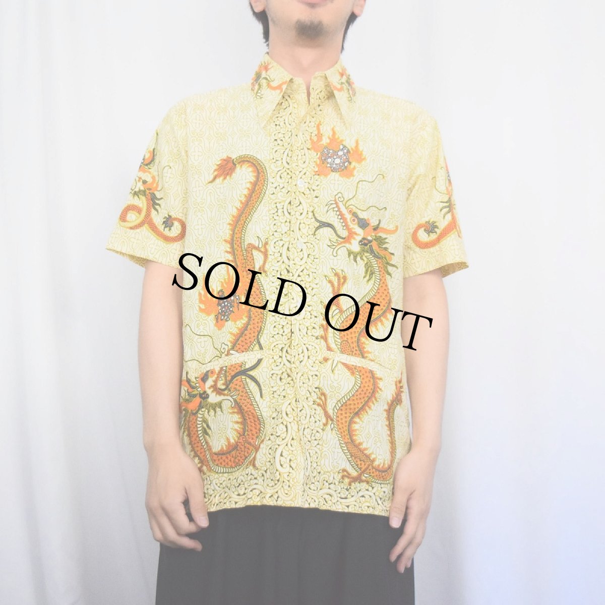 画像2: 70's〜 ドラゴン柄 キューバシャツ L (2)