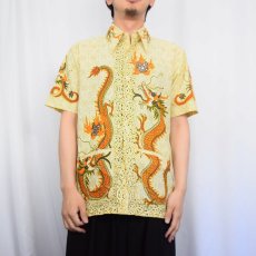 画像2: 70's〜 ドラゴン柄 キューバシャツ L (2)