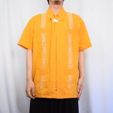 画像2: GUAYABERA フルジップ 刺繍デザイン キューバシャツ L (2)