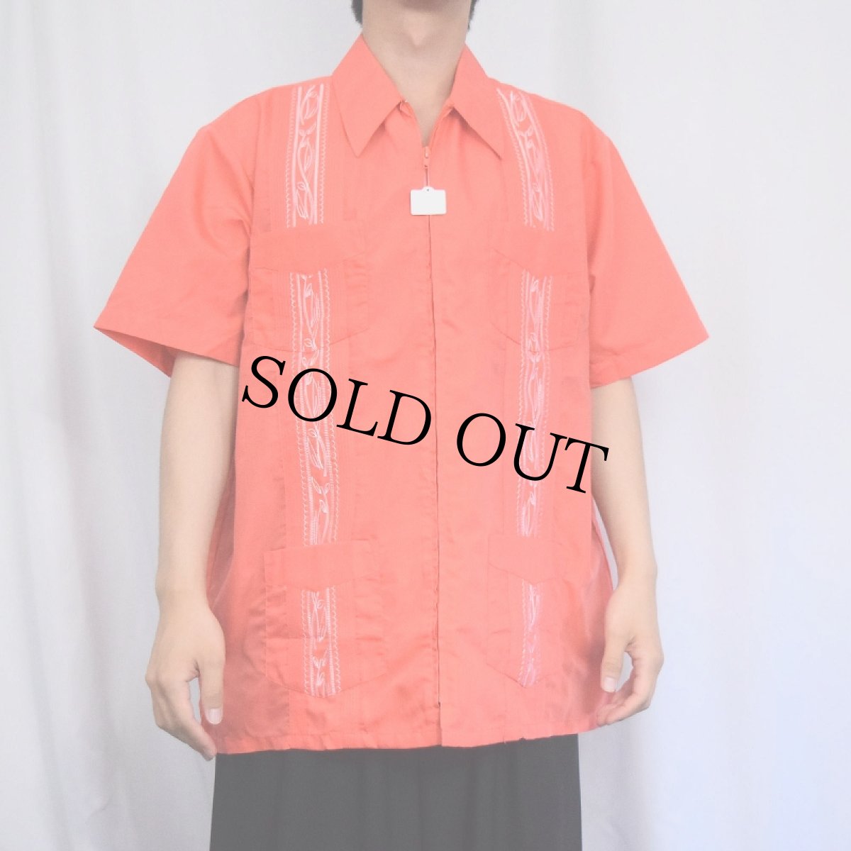 画像2: GUAYABERA フルジップ 刺繍デザイン キューバシャツ L (2)
