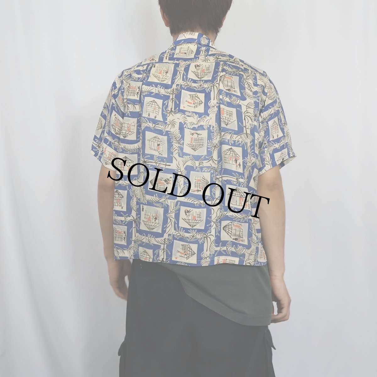 画像3: 40's TOPFLIGHT オールオーバーパターン レーヨンアロハシャツ M (3)