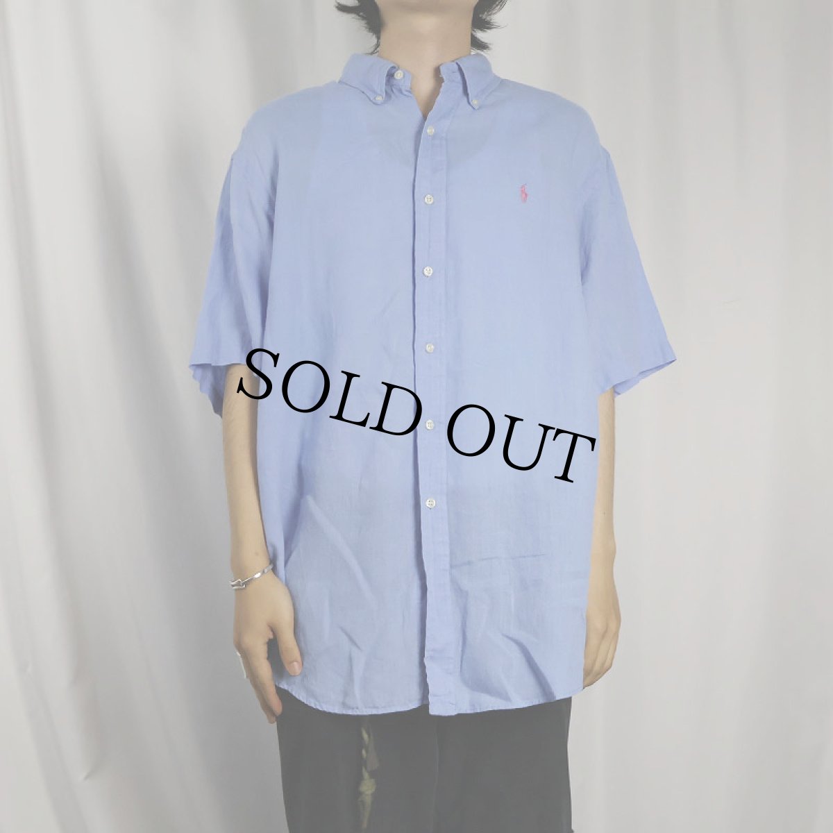 画像2: Ralph Lauren "CLASSIC FIT" ロゴ刺繍 リネンボタンダウンシャツ XL (2)