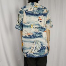 画像3: POLO Ralph Lauren "CLASSIC FIT" ヨット柄 オールオーバーパターン コットンアロハシャツ L (3)