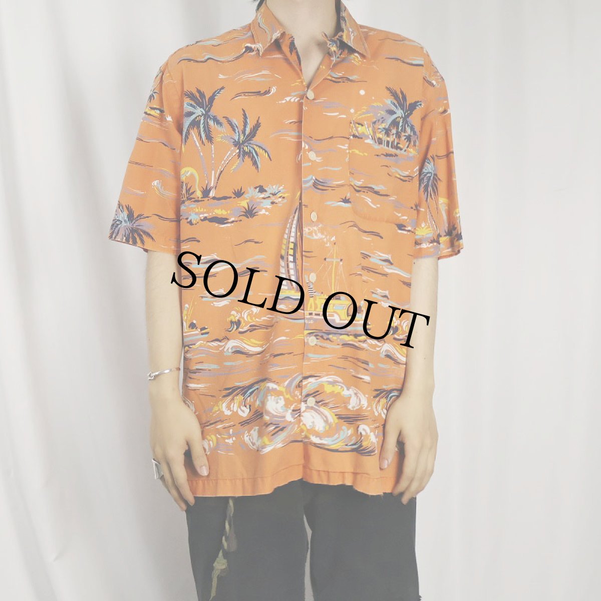 画像2: 90's POLO SPORT Ralph Lauren オールオーバーパターン コットンアロハシャツ M (2)