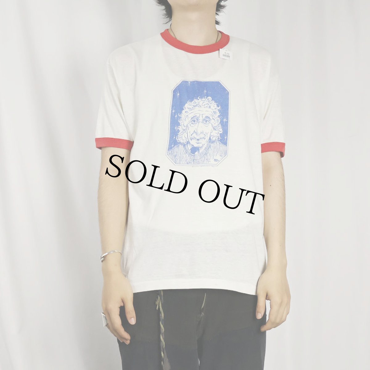 画像3: 80's Albert Einstein USA製 偉人イラストプリント リンガーTシャツ L (3)