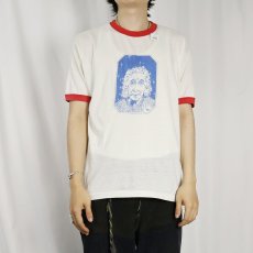 画像3: 80's Albert Einstein USA製 偉人イラストプリント リンガーTシャツ L (3)