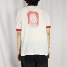 画像4: 80's Albert Einstein USA製 偉人イラストプリント リンガーTシャツ L (4)