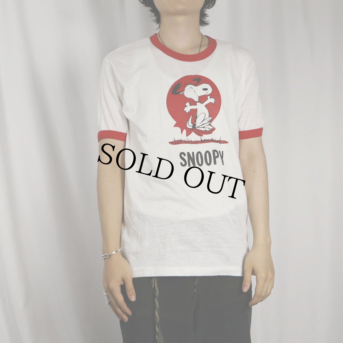 画像2: 70's SNOOPY キャラクタープリントリンガーTシャツ M (2)