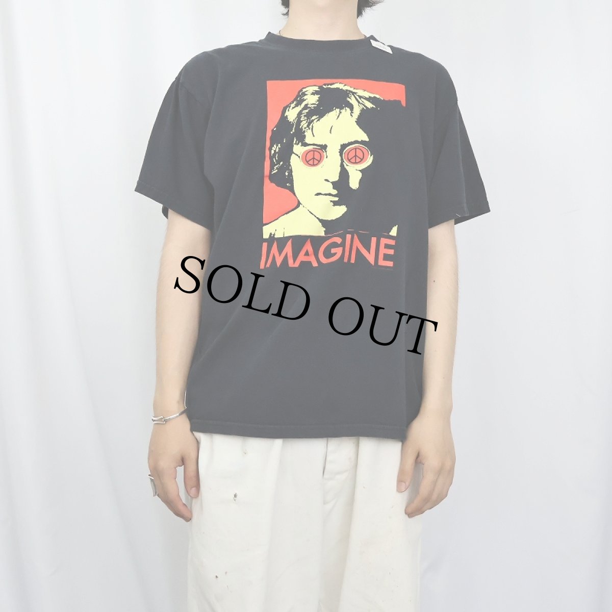 画像2: John Lennon "Imagine" ミュージシャンプリントTシャツ BLACK (2)