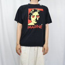 画像2: John Lennon "Imagine" ミュージシャンプリントTシャツ BLACK  (2)