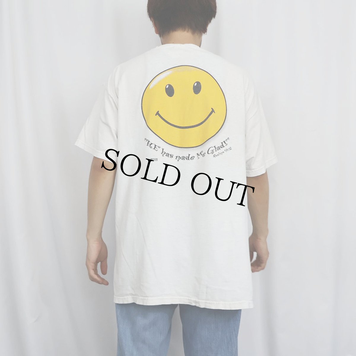 画像4: 90's "He has made me glad!" スマイルプリントTシャツ XL (4)