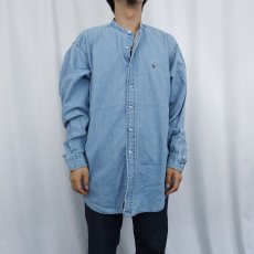 画像2: POLO Ralph Lauren "POSTBOY" ロゴ刺繍 バンドカラー デニムシャツ L (2)