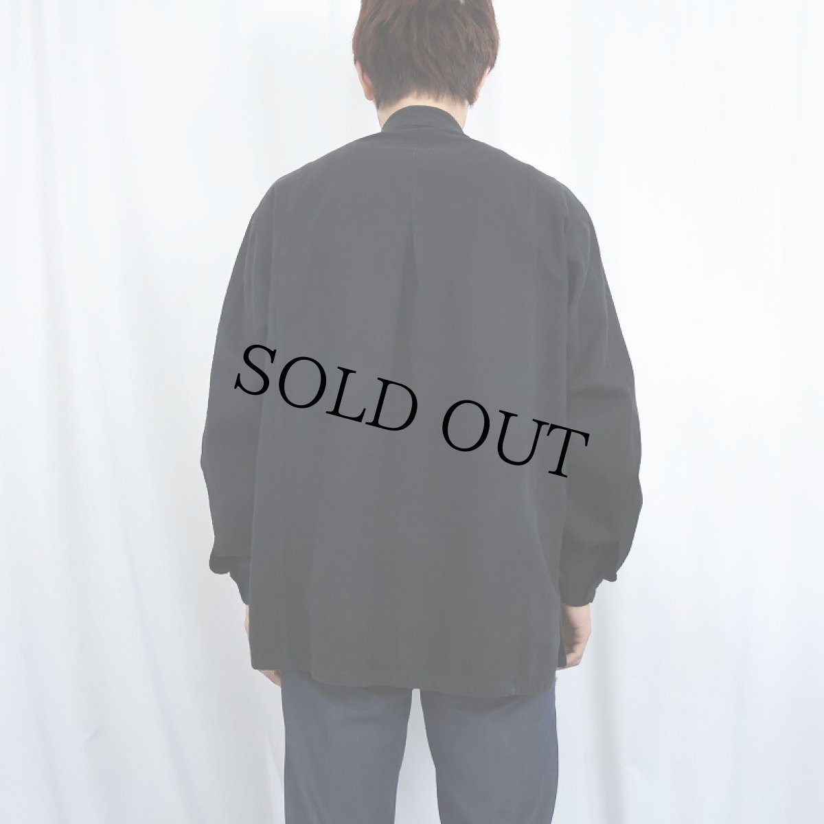 画像3: 刺繍デザイン バンドカラーコットンシャツ BLACK (3)