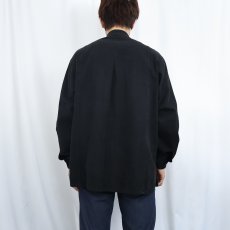 画像3: 刺繍デザイン バンドカラーコットンシャツ BLACK (3)
