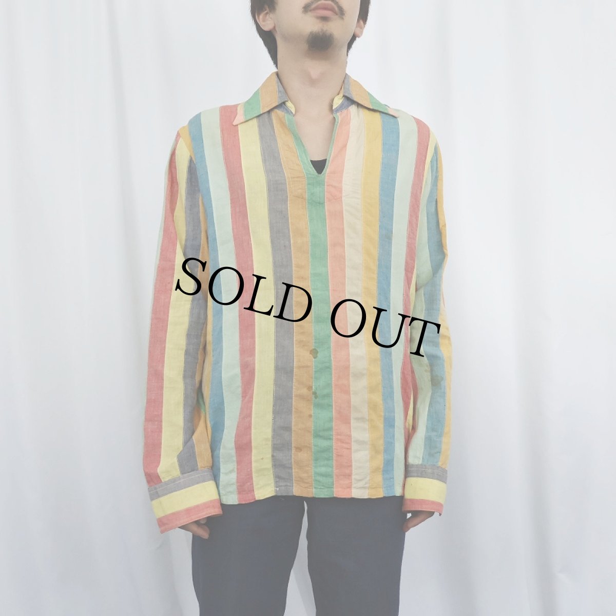 画像2: 70's〜 SHIRT WORKS SAN FRANCISCO マルチストライプ柄 コットンプルオーバーシャツ L (2)