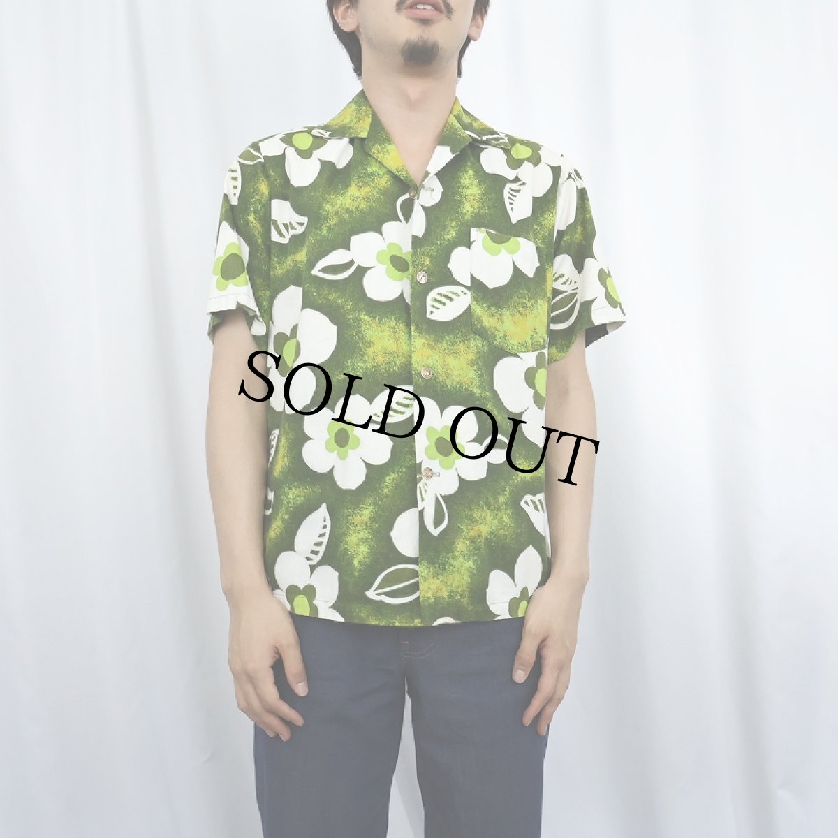 画像3: 70's HAWAII製 花柄 古銭ボタン コットンアロハシャツ S (3)