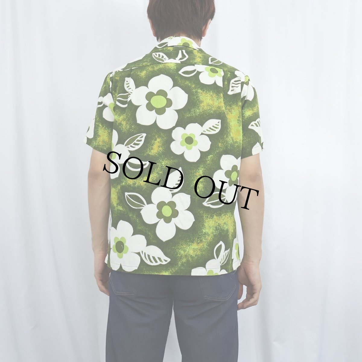 画像4: 70's HAWAII製 花柄 古銭ボタン コットンアロハシャツ S (4)