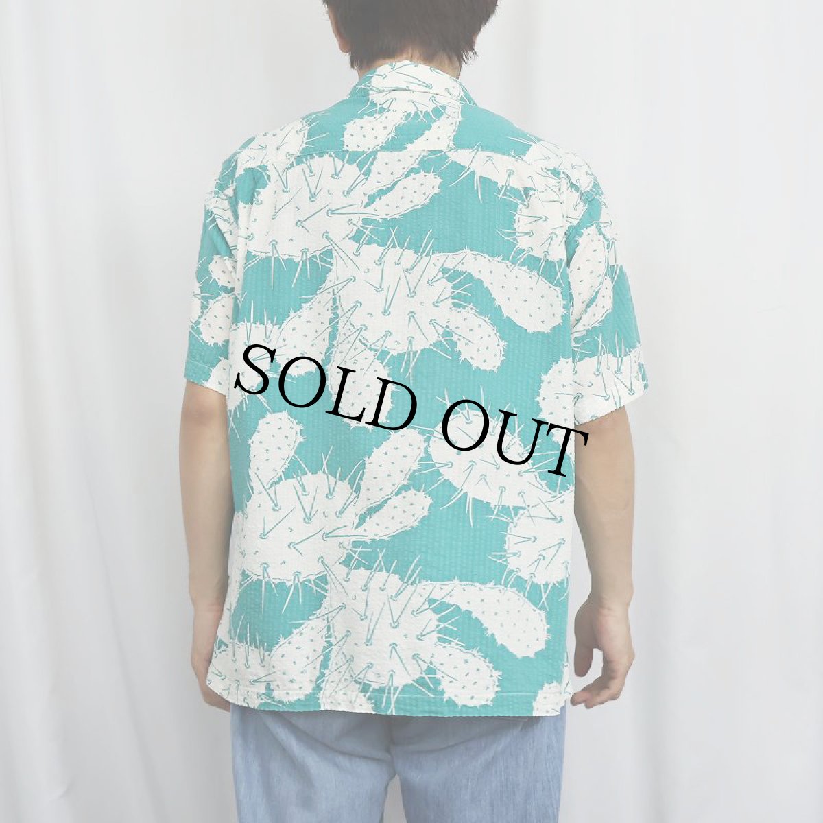 画像4: 50's サボテン柄 オールオーバーパターン コットンシアサッカーアロハシャツ (4)