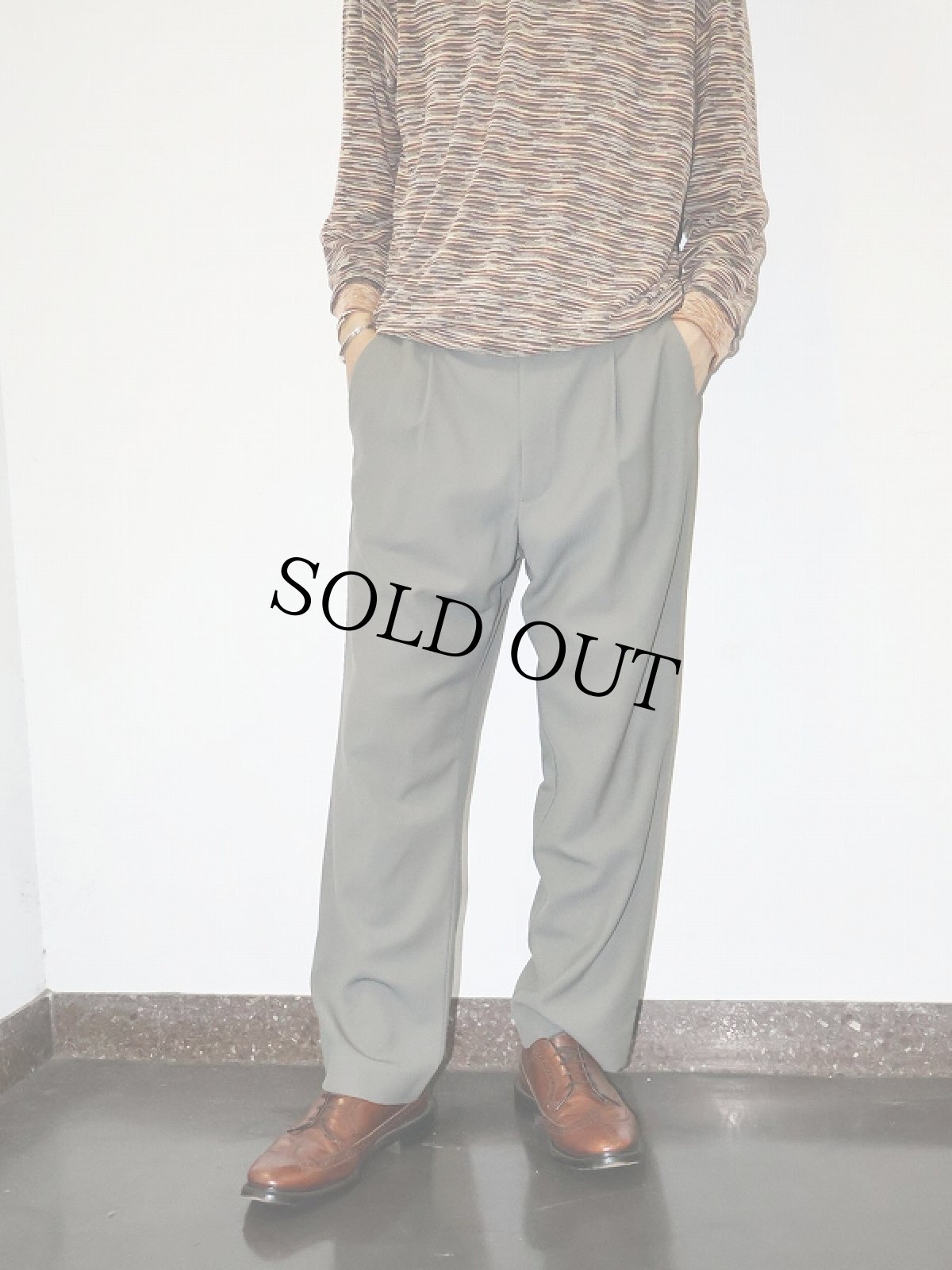 画像4: ARMANI COLLEZIONI ストライプ柄 スラックス KHAKI W33 (4)