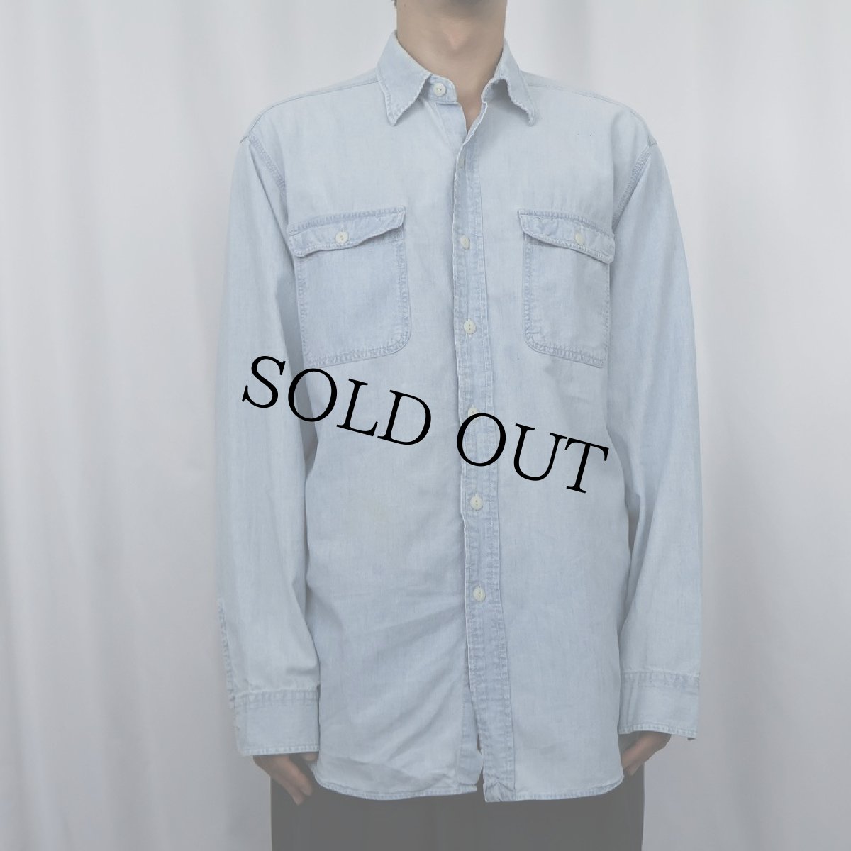 画像2: 90's POLO SPORT Ralph Lauren 猫目ボタン シャンブレーシャツ M (2)