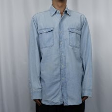 画像2: 90's POLO SPORT Ralph Lauren 猫目ボタン シャンブレーシャツ M (2)